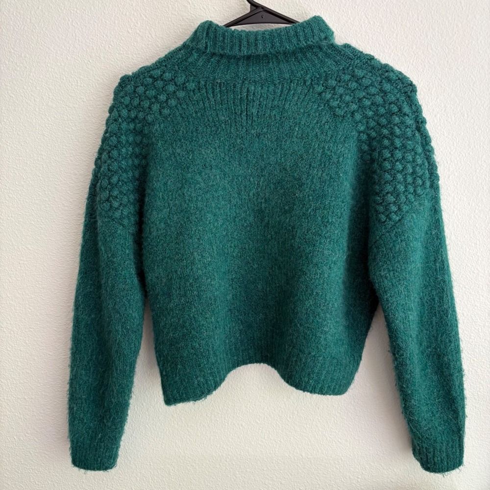 Free People Teal Green Bobble Knit‎ Mock Neck Cropped Sweater OB1508649 Small - Picture 7 of 7